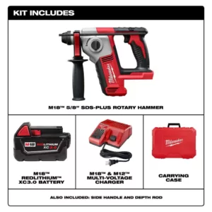 Milwaukee M18 18-Volt Lithium-Ion Cordless 5/8 in. SDS-Plus Rotary Hammer Kit W/(1) 3.0Ah Battery, Charger, Hard Case