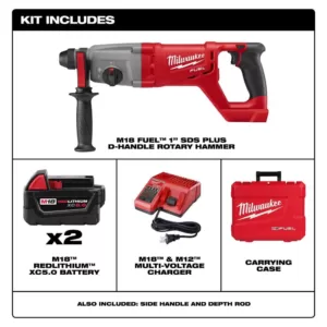 Milwaukee M18 FUEL 18-Volt Lithium-Ion Brushless Cordless 1 in. SDS-Plus D-Handle Rotary Hammer Kit w/ Two 5.0Ah Batteries & Case