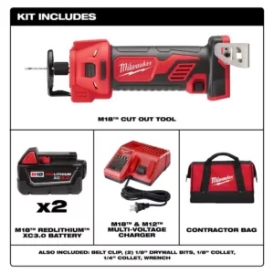 Milwaukee M18 18-Volt Lithium-Ion Cordless Rotary Cut Out Tool Kit with Two 3.0 Ah Batteries, Charger and Tool Bag