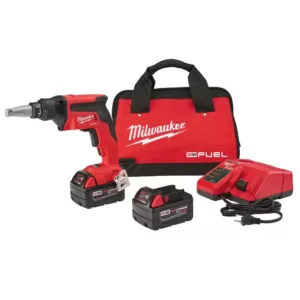 Milwaukee M18 FUEL 18-Volt Lithium-Ion Brushless Cordless Drywall Screw Gun Kit with (2) 5.0Ah Batteries, Charger and Tool Bag