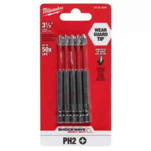 Milwaukee #2 Philips Shockwave 3-1/2 in. Impact Duty Steel Driver Bits (5-Pack)