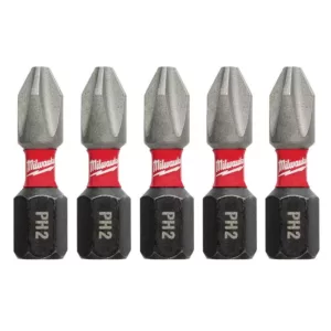 Milwaukee 1 in. #2 Philips Shockwave Impact Duty Steel Insert Bits (5-Pack)