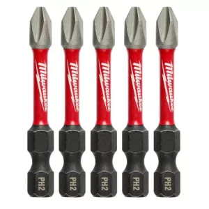 Milwaukee Shockwave #2 Philips  2 in. Impact Duty Steel Power Bit (5-Pack)