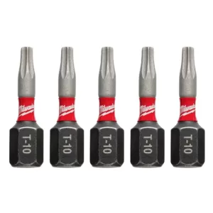 Milwaukee SHOCKWAVE Torx #10 1 in. Impact Duty Steel Screwdriver Bit (5-Pack)