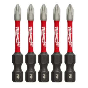 Milwaukee SHOCKWAVE Philips #1 2 in. Impact Duty Steel Screwdriver Bit (5-Pack)