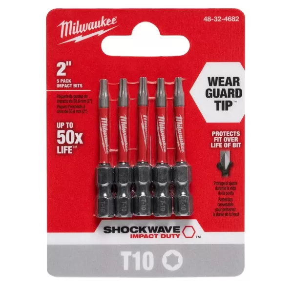 Milwaukee SHOCKWAVE Torx #10 2 in. Impact Duty Steel Screwdriver Bit (5-Pack)