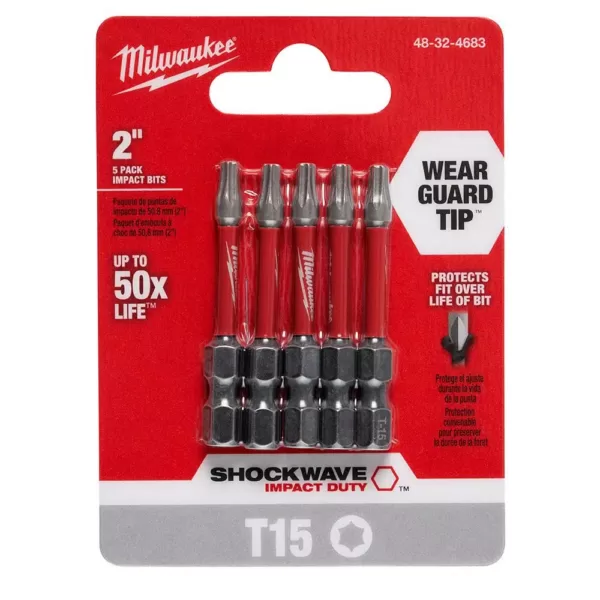 Milwaukee SHOCKWAVE Torx #15 2 in. Impact Duty Steel Screwdriver Bit (5-Pack)