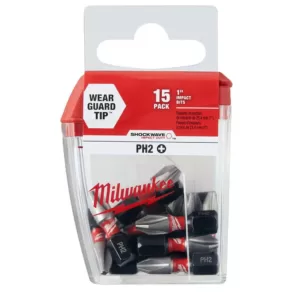 Milwaukee #2 Philips Shockwave 1 in. Impact Duty Steel Insert Bits (15-Pack)