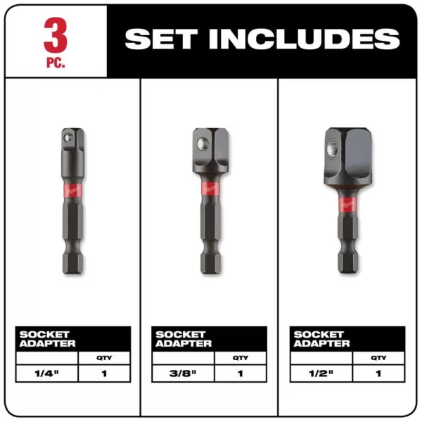 Milwaukee SHOCKWAVE Impact Duty 1/4 in. Hex Shank Socket Adapter Set (3-Piece)