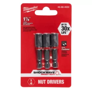 Milwaukee 1/4 in. x 1-7/8 in. Shockwave Magnetic Nut Driver Bit (3-Pack)