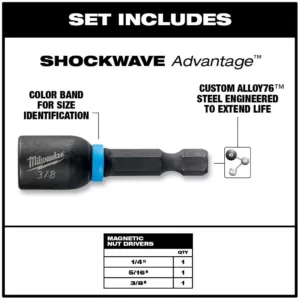 Milwaukee 1/4 in. 5/16 in. 3/8 in. x 1-7/8 in. Shockwave Impact Duty Magnetic Nut Driver Set (3-Piece)