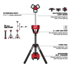 Milwaukee M18 18-Volt Lithium-Ion Cordless 6,000 Lumens Rocket Dual Power Tower Light with Charger (Tool-Only)