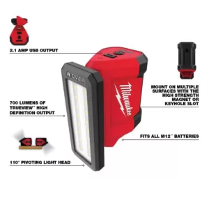 Milwaukee M12 ROVER 12-Volt Lithium-Ion Service and Repair 700 Lumens Flood Light with USB Charging