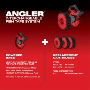 Milwaukee M18 FUEL Angler 100 ft. Non-Conductive Polyester Pulling Fish Tape Drum