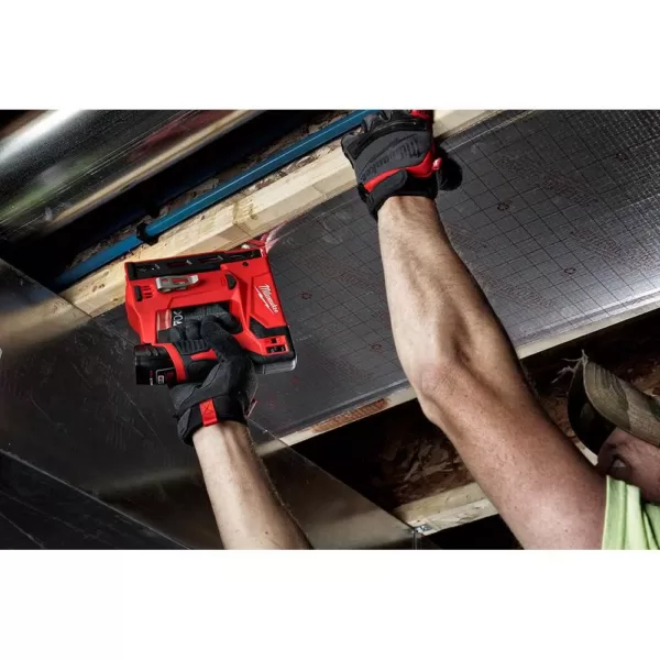 Milwaukee M12 12-Volt Lithium-Ion Cordless 3/8 in. Crown Stapler Kit W/ (1) 1.5Ah Battery, Charger & Bag