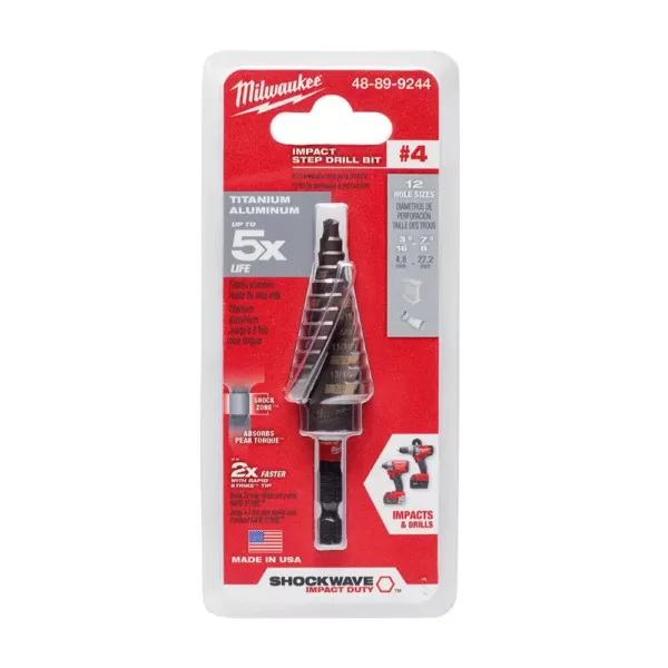 Milwaukee SHOCKWAVE 3/16 in. x 7/8 in. #4 Impact-Duty Titanium Step Bit