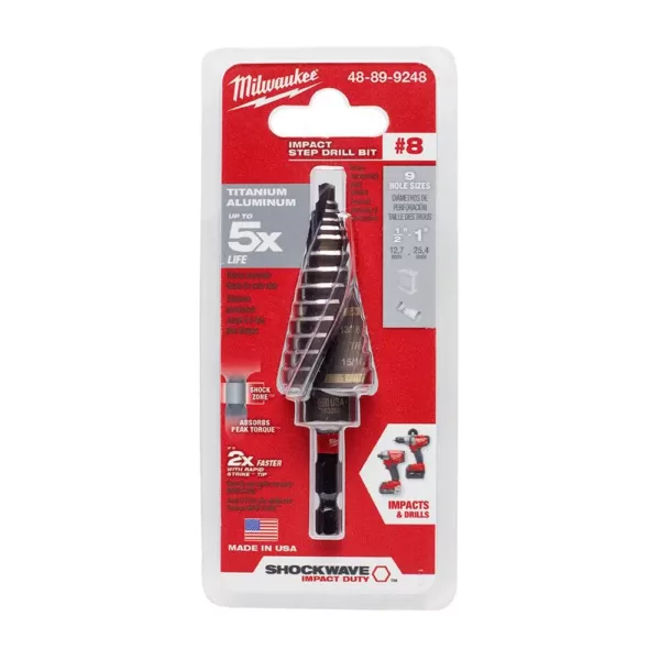 Milwaukee 1/8 in. - 1 in. #8 Shockwave Impact Duty Titanium Step Bit