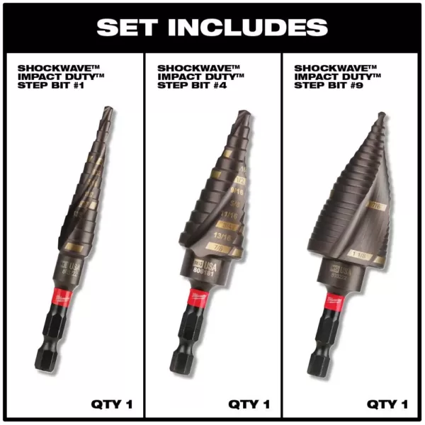 Milwaukee SHOCKWAVE Impact Duty Titanium Step Bit Kit (3-Piece)