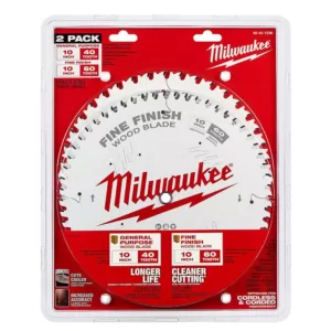 Milwaukee 10 in. x 40-Tooth and 60-Tooth Circular Saw Blades (2-Pack)