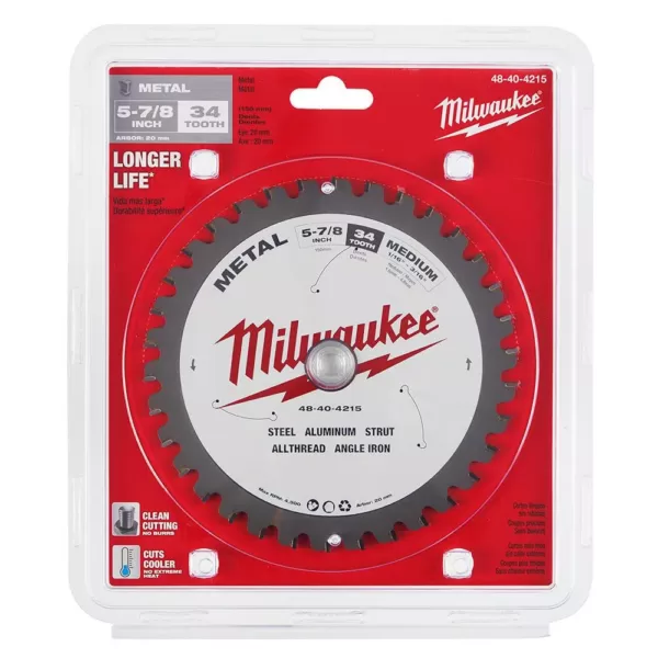 Milwaukee 5-7/8 in. x 34 Carbide Teeth Metal Cutting Circular Saw Blade