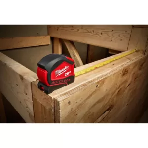 Milwaukee 25 ft. x 1.3 in. W Blade Tape Measure with 14 ft. Standout with 16 ft. Compact Auto Lock Tape Measure