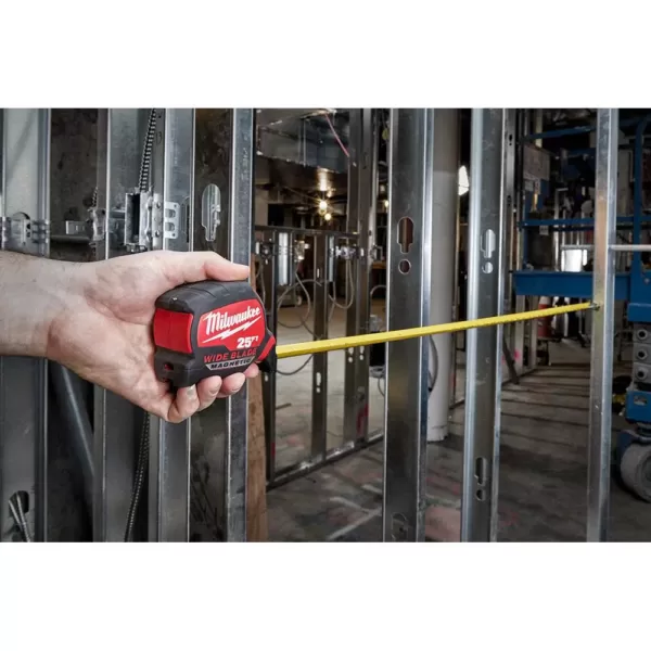 Milwaukee 25 ft. x 1.3 in. W Blade Magnetic Tape Measure with 14 ft. Standout with Fastback Compact Folding Utility Knife