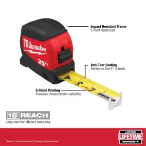 Milwaukee 25 ft. x 1.2 in. Compact Wide Blade Tape Measure with 15 ft. Reach (2-Pack)