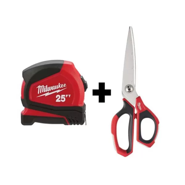 Milwaukee 25 ft. Compact Tape Measure W/ Jobsite Straight Scissors