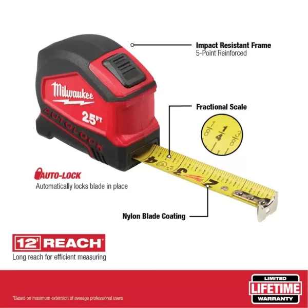 Milwaukee 8m/26 ft. Compact Auto Lock Tape Measure