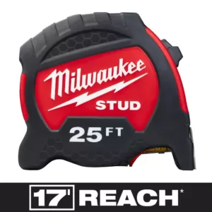 Milwaukee 25 ft. x 1.3 in. Gen II STUD Tape Measure with 17 ft. Reach