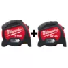 Milwaukee 25 ft. x 1.3 in. Gen II STUD Magnetic Tape Measure with 14 ft. Standout (2-Pack)