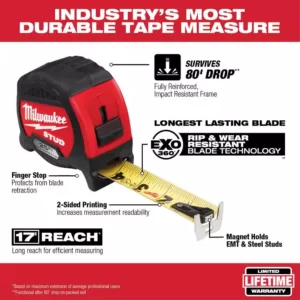 Milwaukee 25 ft. x 1.3 in. Gen II STUD Magnetic Tape Measure with 14 ft. Standout (2-Pack)