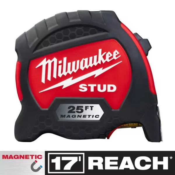 Milwaukee 25 ft. x 1.3 in. Gen II STUD Magnetic Tape Measure with 17 ft. Reach