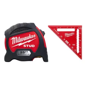 Milwaukee 25 ft. x 1.3 in. Gen II STUD Magnetic Tape Measure with 14 ft. Standout and 4-1/2 in. Trim Square