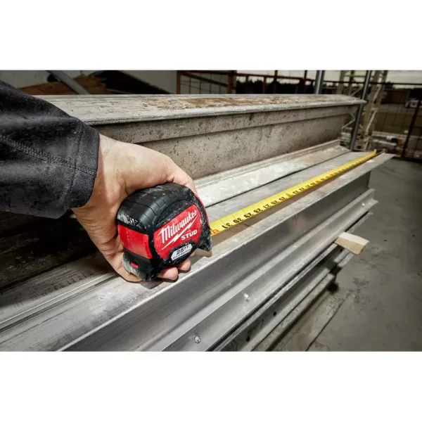 Milwaukee 25 ft. x 1.3 in. Gen II STUD Magnetic Tape Measure with 14 ft. Standout and 4-1/2 in. Trim Square