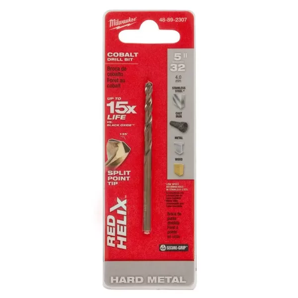 Milwaukee 5/32 in. Cobalt Red Helix Twist Drill Bit