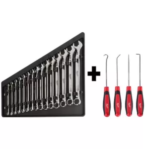 Milwaukee Combination Metric Wrench Mechanics Tool Set & Hook and Pick Set (19-Piece)