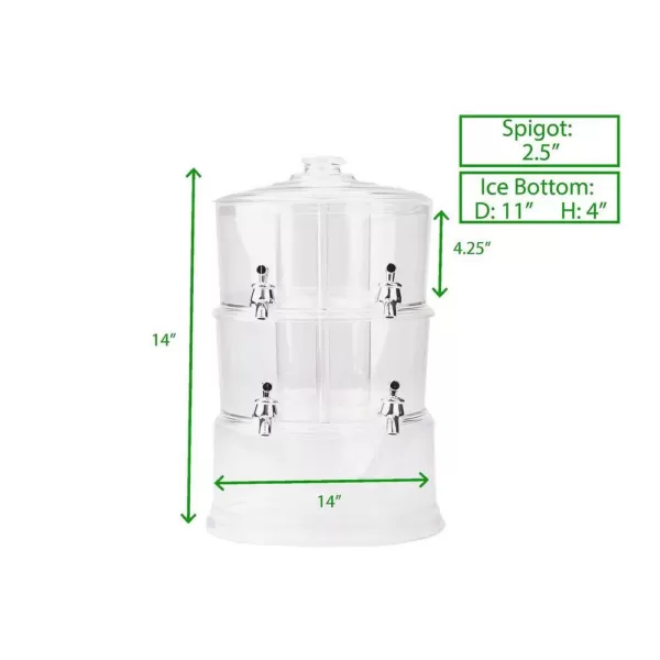 Mind Reader 2-Gal. Clear Beverage Dispenser 2-Tier Stackable and 4-Compartment Drink Holder with Lids