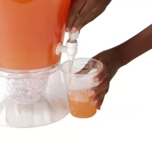 Mind Reader 24 oz. Clear Beverage Dispenser with Fruit Infuser and Ice Cone Drink Holder with Lid, Perfect for Parties