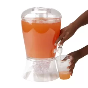 Mind Reader 24 oz. Clear Beverage Dispenser with Fruit Infuser and Ice Cone Drink Holder with Lid, Perfect for Parties