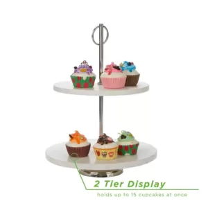 Mind Reader White 2 Tier Marble Pastry Stand, Party Pastry Display, Cupcake Stand Holder, Tiered Serving Dessert Display Tray