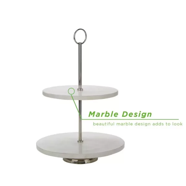 Mind Reader White 2 Tier Marble Pastry Stand, Party Pastry Display, Cupcake Stand Holder, Tiered Serving Dessert Display Tray