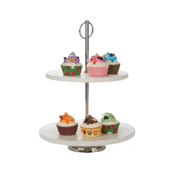 Mind Reader White 2 Tier Marble Pastry Stand, Party Pastry Display, Cupcake Stand Holder, Tiered Serving Dessert Display Tray