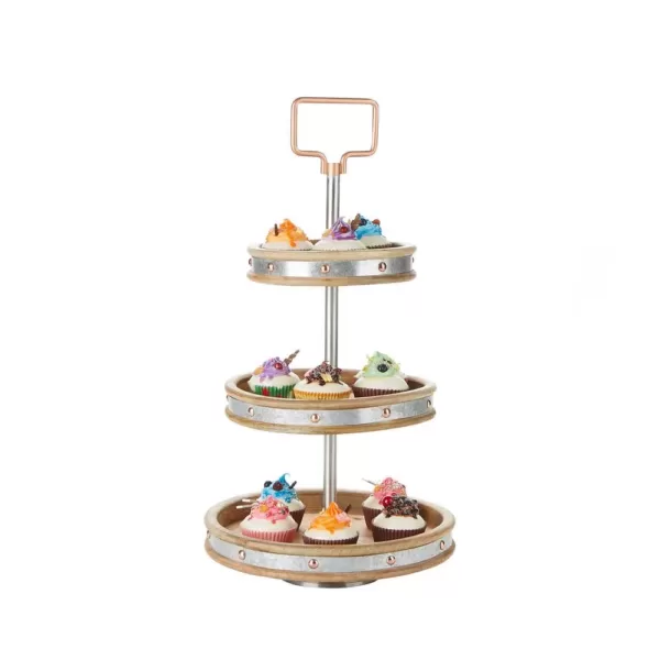 Mind Reader 3-Tier Silver Cake Stand with Handle