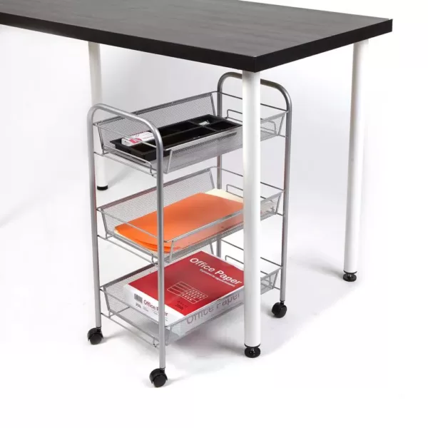 Mind Reader Roll 3-Shelf Rolling Silver Metal Mesh Coffee Cart