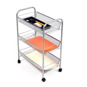 Mind Reader Roll 3-Shelf Rolling Silver Metal Mesh Coffee Cart