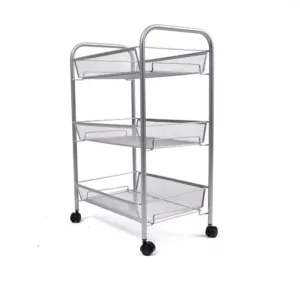 Mind Reader Roll 3-Shelf Rolling Silver Metal Mesh Coffee Cart