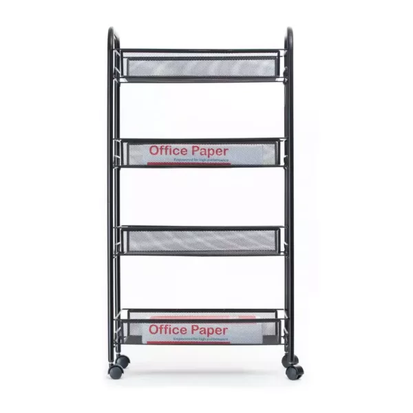 Mind Reader Roll 4-Shelf Rolling Black Metal Mesh Coffee Cart