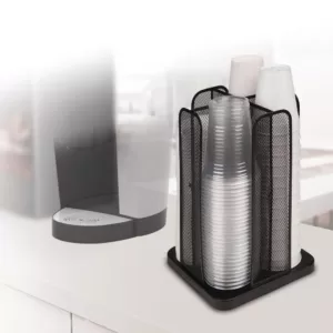 Mind Reader Cup and Lid Carousel Holder Organizer, Cup Dispenser Black Metal Mesh