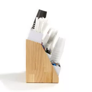 Mind Reader 9-Compartment White Condiment Organizer with Wood Base